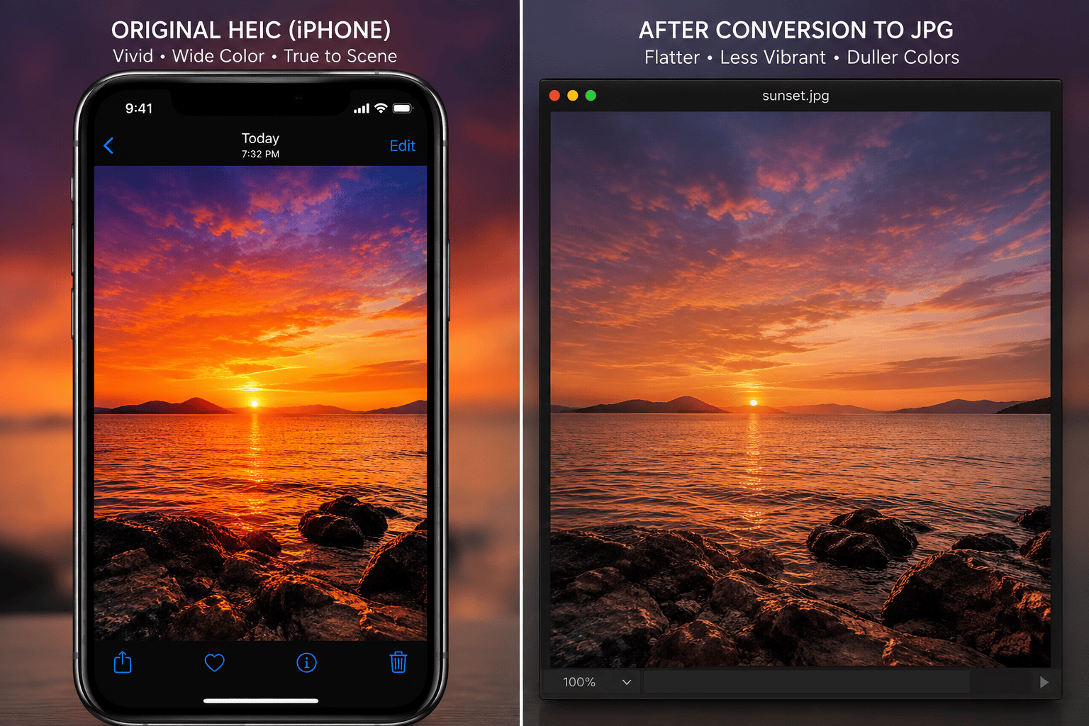 Color shift after converting a HEIC photo to JPG.